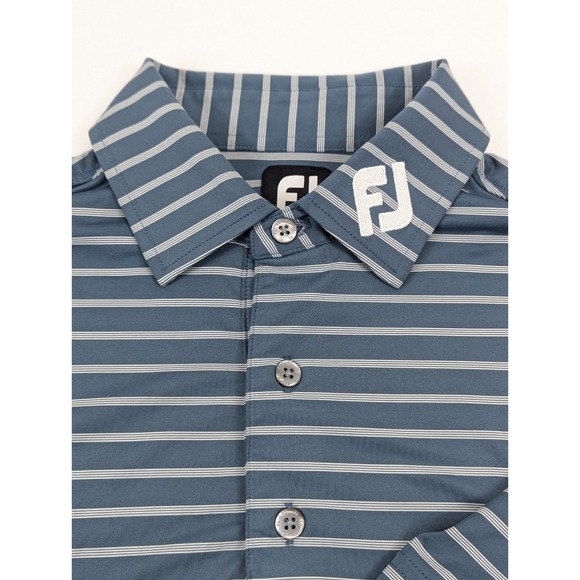 Titleist Footjoy Golf Shirt Mens Medium Polo Blue Stripe Performance Stretch - Picture 6 of 9